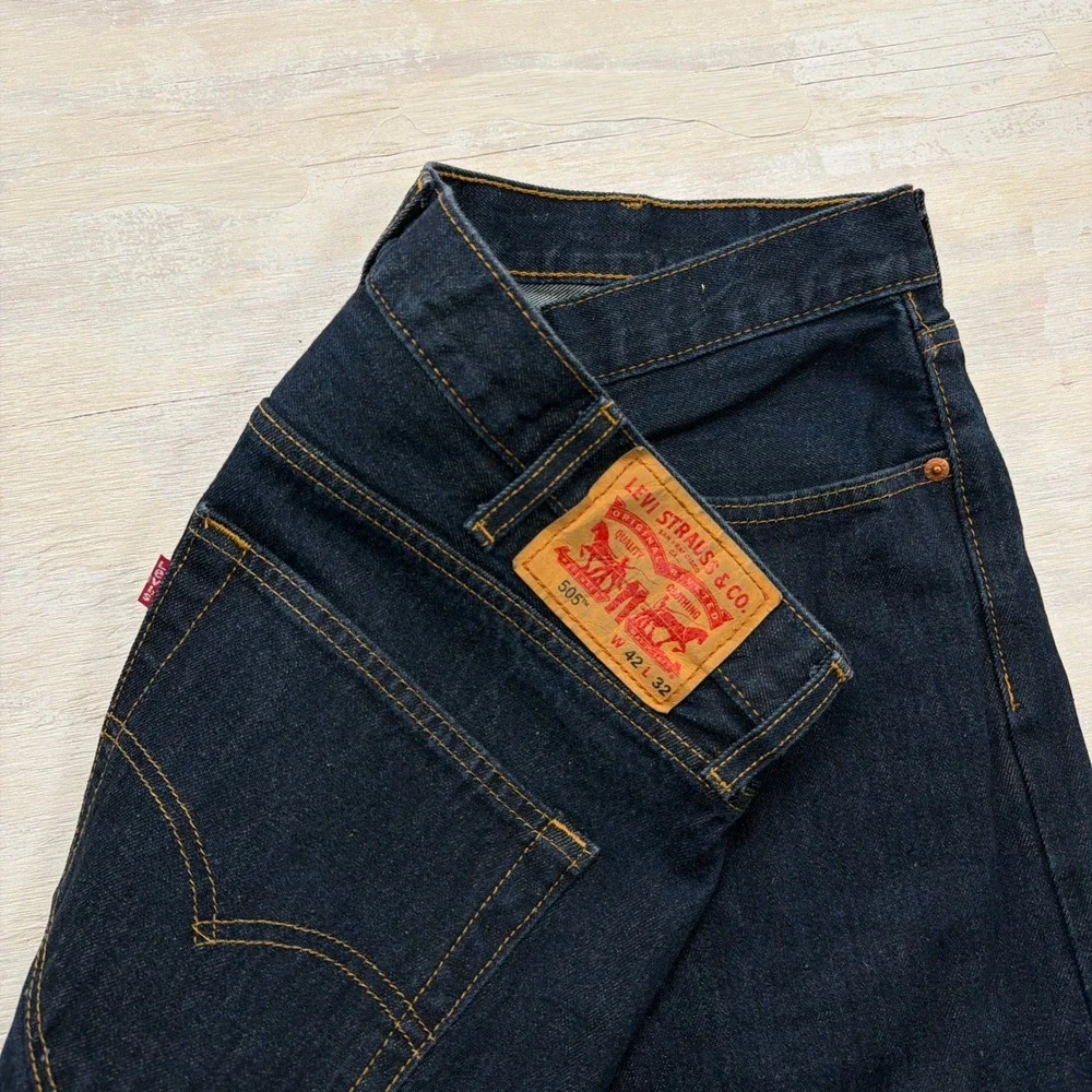 Levi's Jeans 505 Regular Fit Straight Leg Dark Wash Indigo Mens 42x32